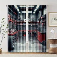 2pcs, Curtains Digital Printed Garage Tools Workshop Versatile 100% Polyester (without rod) Holiday Ldeal for Living Room and 2
