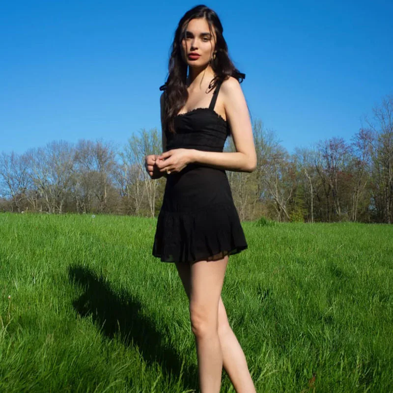 Robe Noire Rétro Chic - Volants En Mousseline - Taille S - Occasion Très Bon état