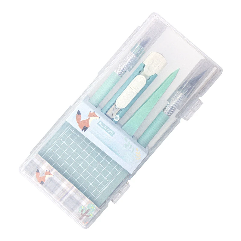 Knife cutting pad set Pen knife Carving knife utility Mint green cutting paper pad pointed tweezers tool