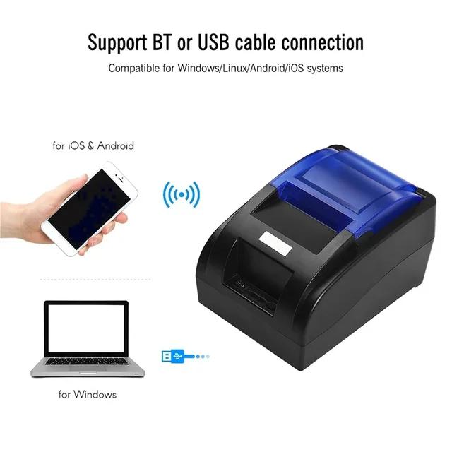 Thermal Receipt Printer 58mm POS Printer Bluetooth USB For Mobile Phone Android iOS Windows For Supermarket and Store