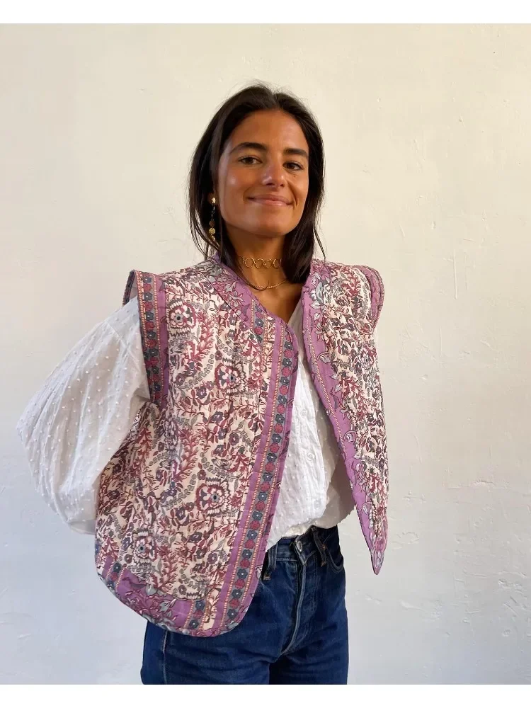 Chaleco De Algodón Con Cara Brillante Para Mujer, Chaleco Exterior