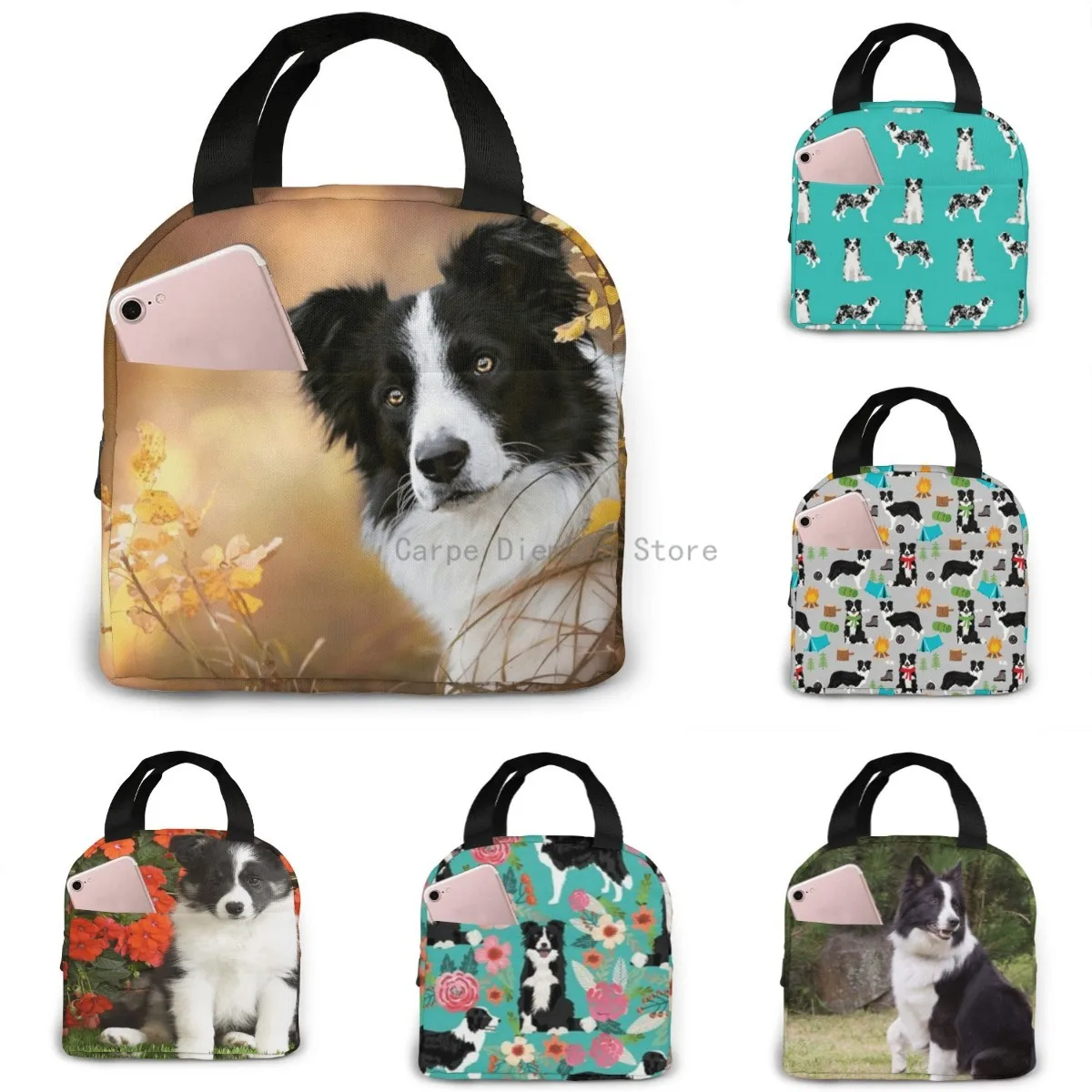 Lunch Bag Young Border Collie Dog Lunch Box Insulated Bag Tote Bag For Men/Women Work Travel