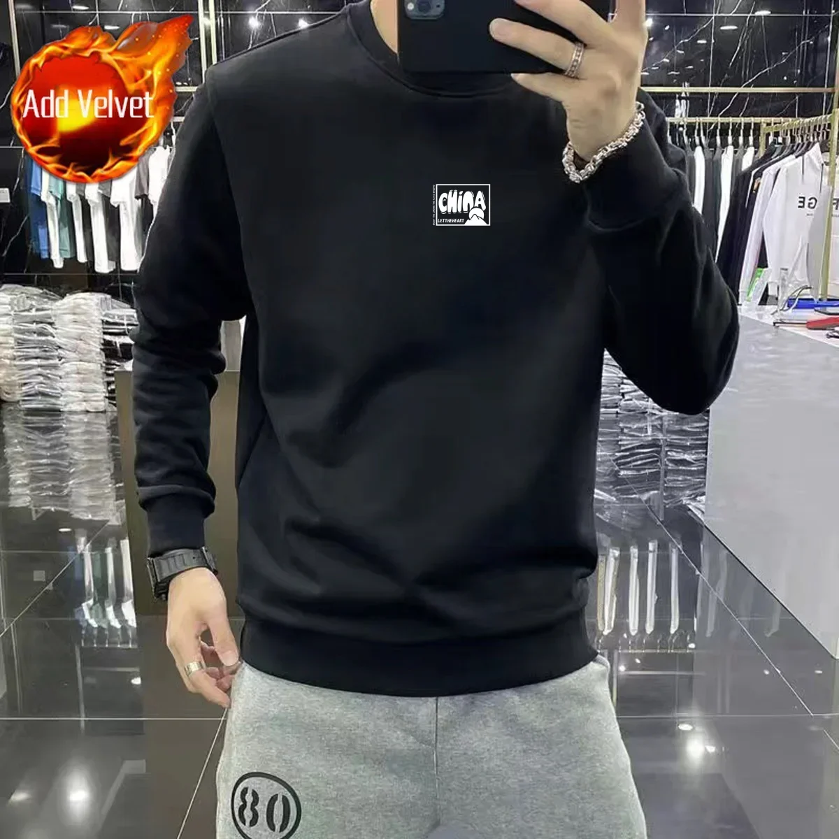 thumbnail image 1 of Ropa para hombre, sudaderas sencillas de cuello redondo y cuello redondo para hombre, sudadera con gráfico, jersey sin capucha, una pieza, moda Harajuku, otoño, 1 of 5