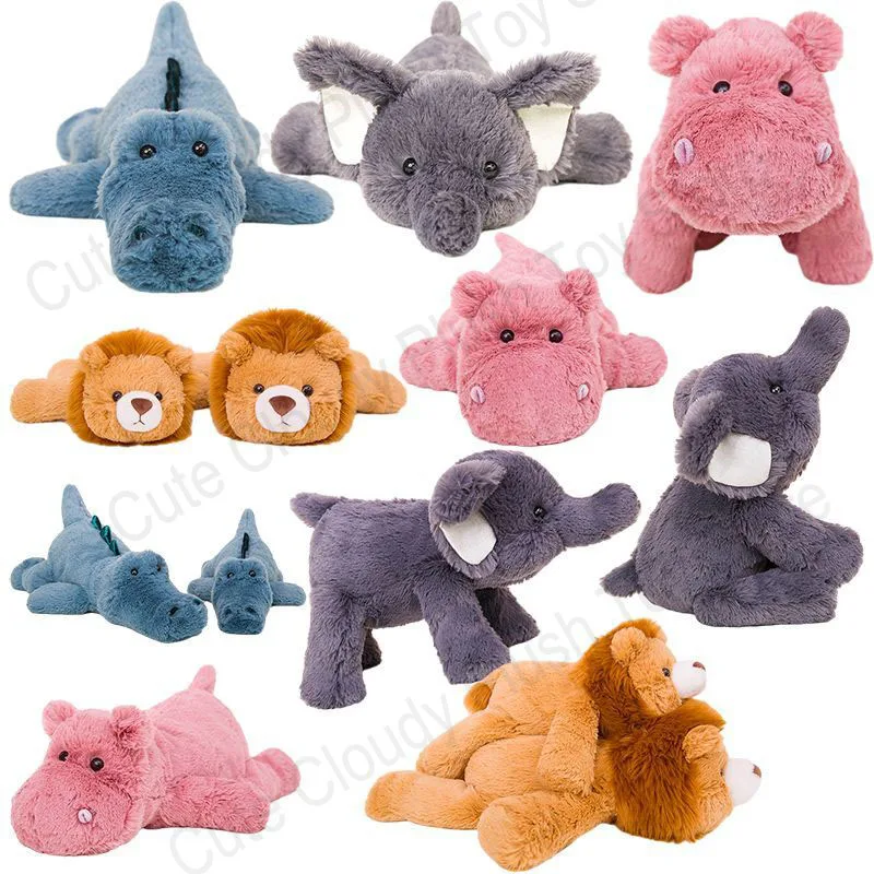 35/45cm Super Soft Fluffy Stuffed Animals Plush Lazy Lion Little Elephant Hippo Crocodile Plushies Doll Kawaii Soft Kids Toys