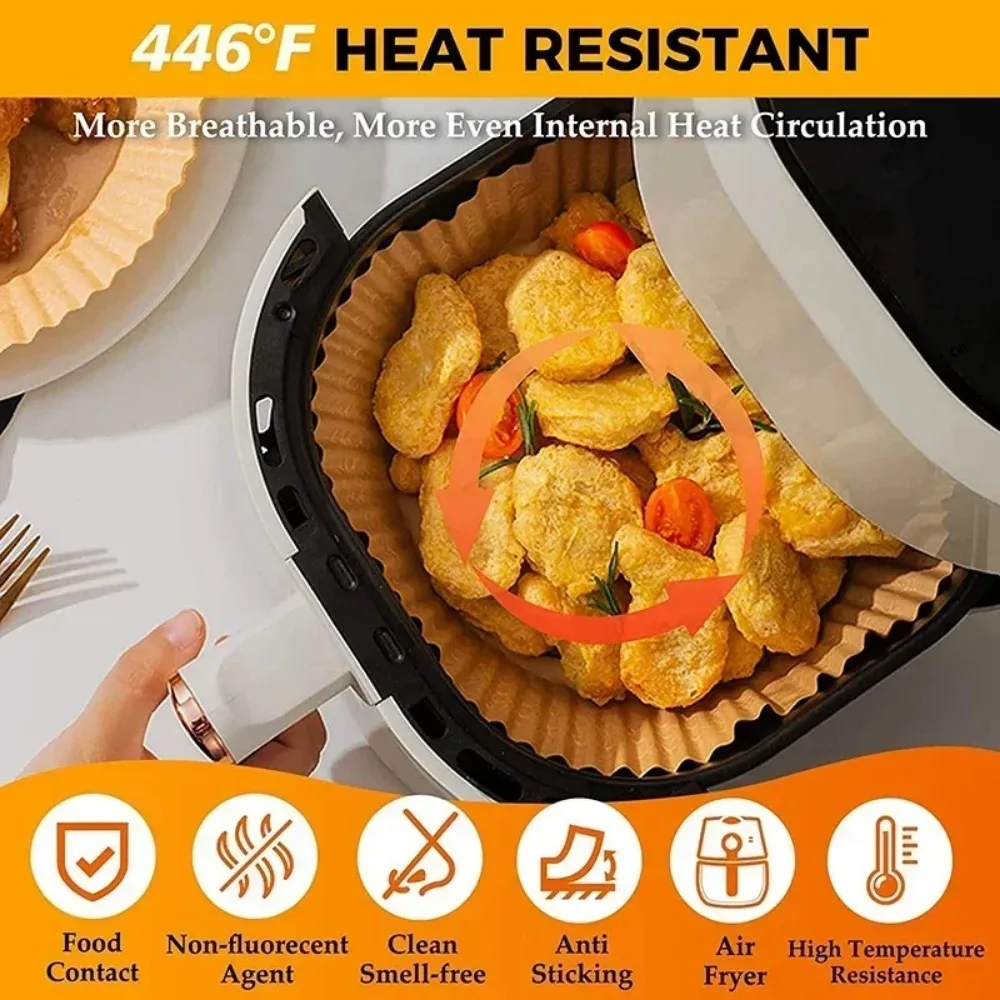 50/100pcs Air Fryer Disposable Liners, Non-Stick Airfryer Baking Papers, Non-stick Parchment Paper for Baking Roasting Microwave
