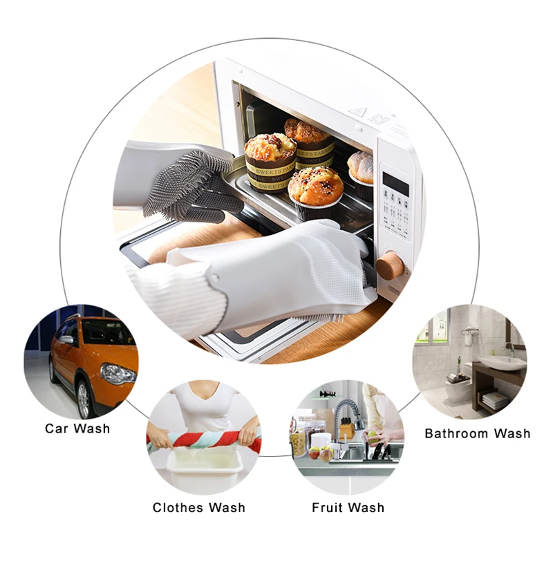 1Pair Dishwashing Cleaning Gloves Silicone Rubber Sponge Glove Household Scrubber Kitchen Clean Tools Kitchen dishwashing gloves cleaning gloves