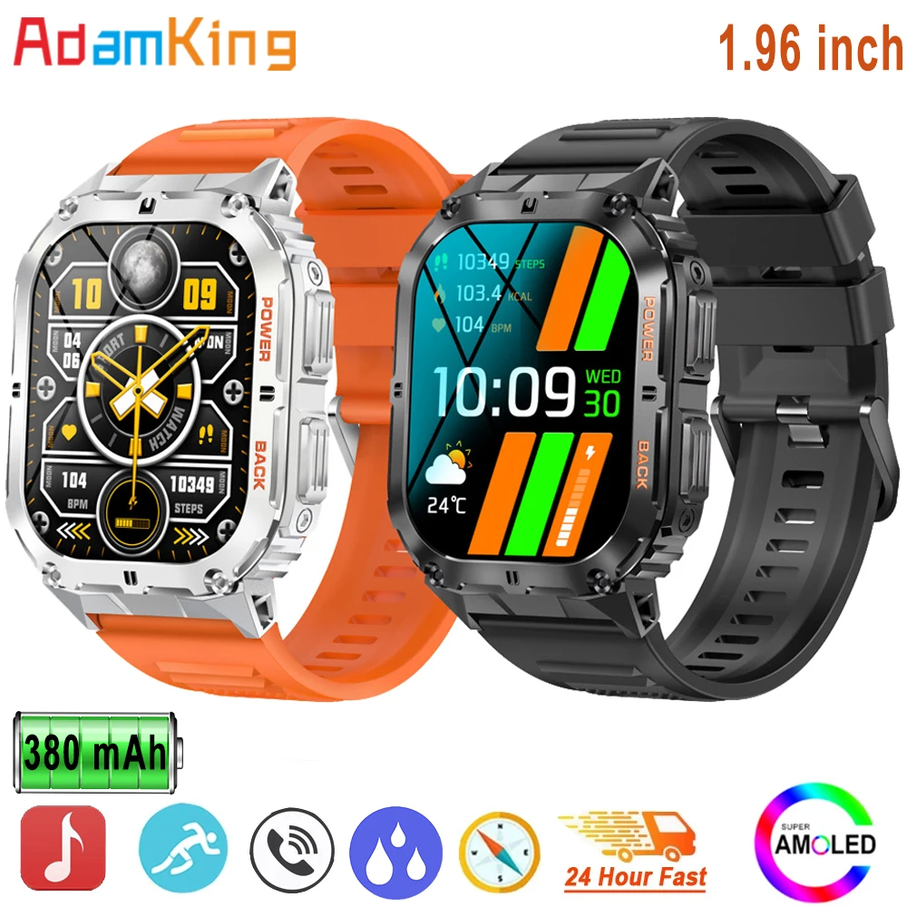 

Smart Watch Sports Fitness Men 1.96" AOMLED Screen Outdoor Compass Blue Tooth Call Smartwatch Health Waterproof Voice Assistant