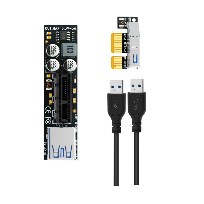 PCI-E Adapter and Expansion Card PCI-E 1X to 1X Riser USB 3.0 for Motherboard Mining