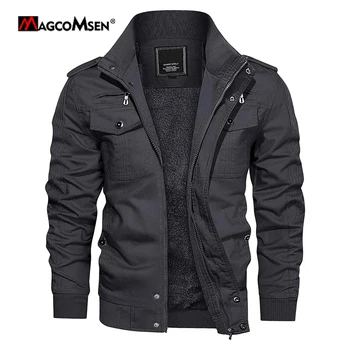 MAGCOMSEN Giacche in pile da uomo Cappotti giacca a vento Autunno Inverno Giubbotti bomber termici Giacca da moto con colletto alla coreana multitasche 1