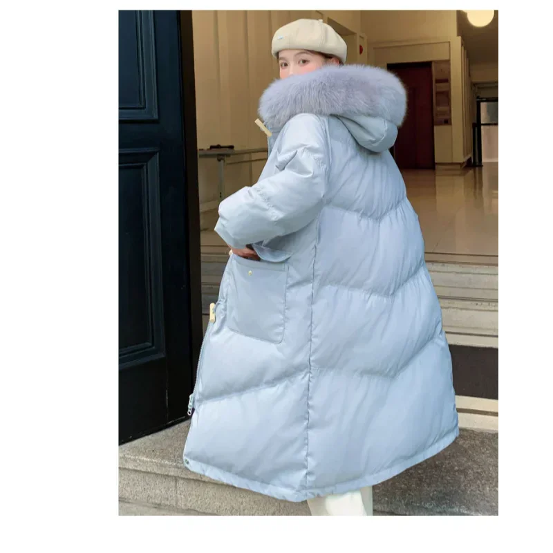 Fox Fur Collar Down Jackets Chubby Women Winter Overcoats Loose 5XL Coats White Duck Korean Style Thickened Plus Size Big Boned