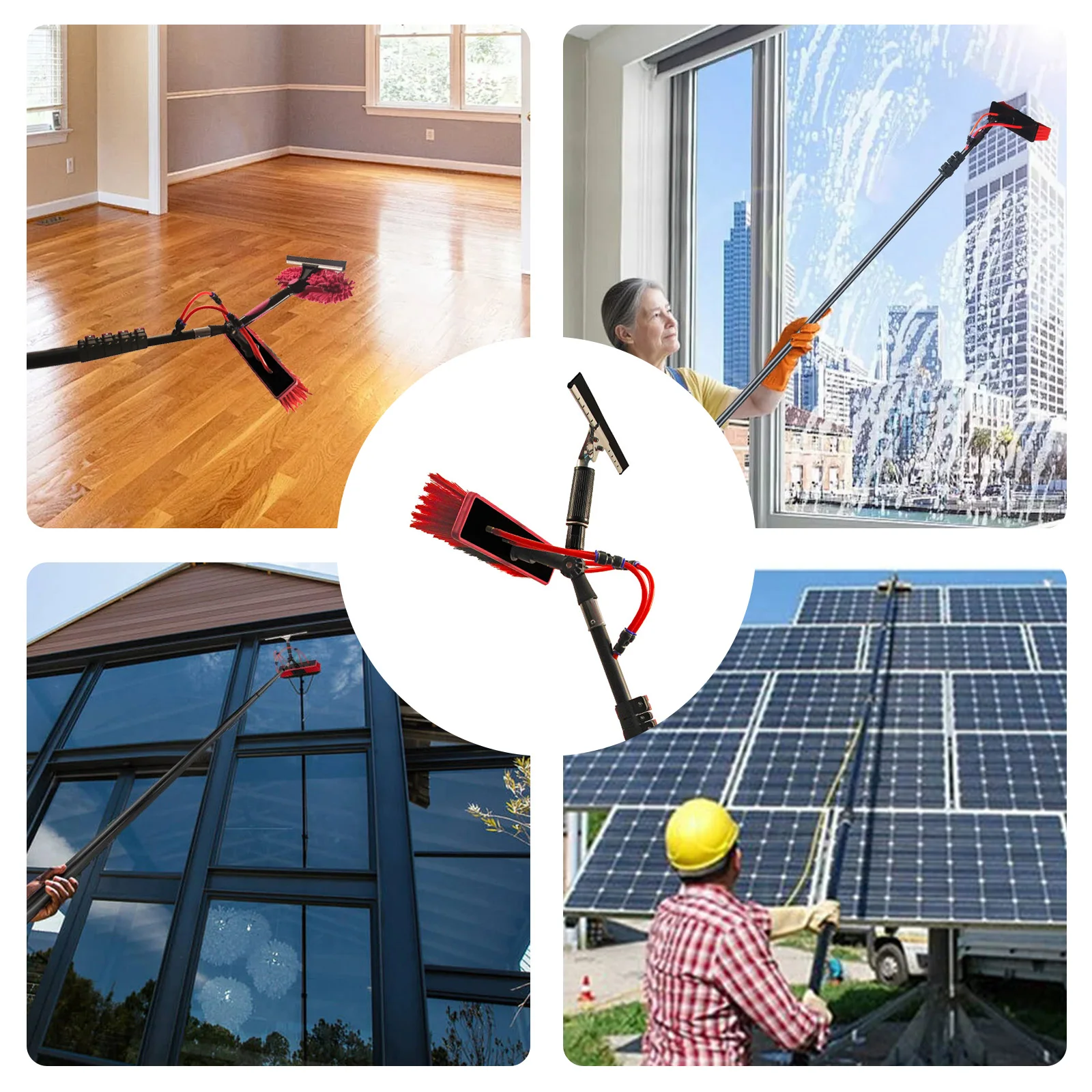 Window Cleaning Pole Extendable Cleaning Brush Kit Telescopic Water Supply Brush Kit Lightweight Solar Panel Cleaning Tool