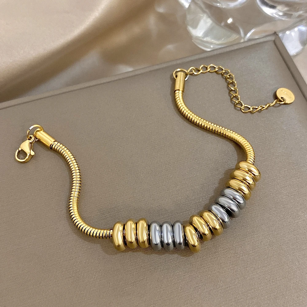 Gold Plated Two-Tone Circle Bead Bracelet - Fashionable Waterproof Jewelry
