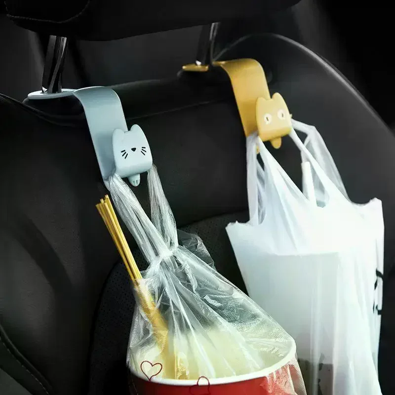 2Pcs Cartoon Car Hook Creative Car Seat Hanger Hook Organizer Stand Bags Clothes Key Sundries Clip Auto Interior Accessories