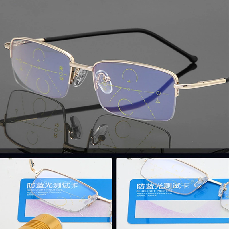 Men Multifocal Reading Glasses Progressive Bifocal Near Far Anti Blue