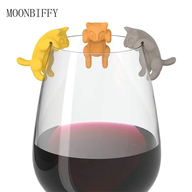 6Pcs/set Kitten Wine Cup Recognizer Portable Hanging Meow Wine Glass Markers Tools Kitchen Silicone Cat Clip Labeling Supplies