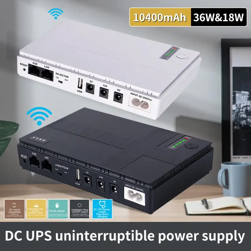 

1-10PCS Mini Portable 10400mAh UPS 36W Uninterruptible Power Supply For WiFi, Router Large Capacity Power Ups 12v Для Роутера