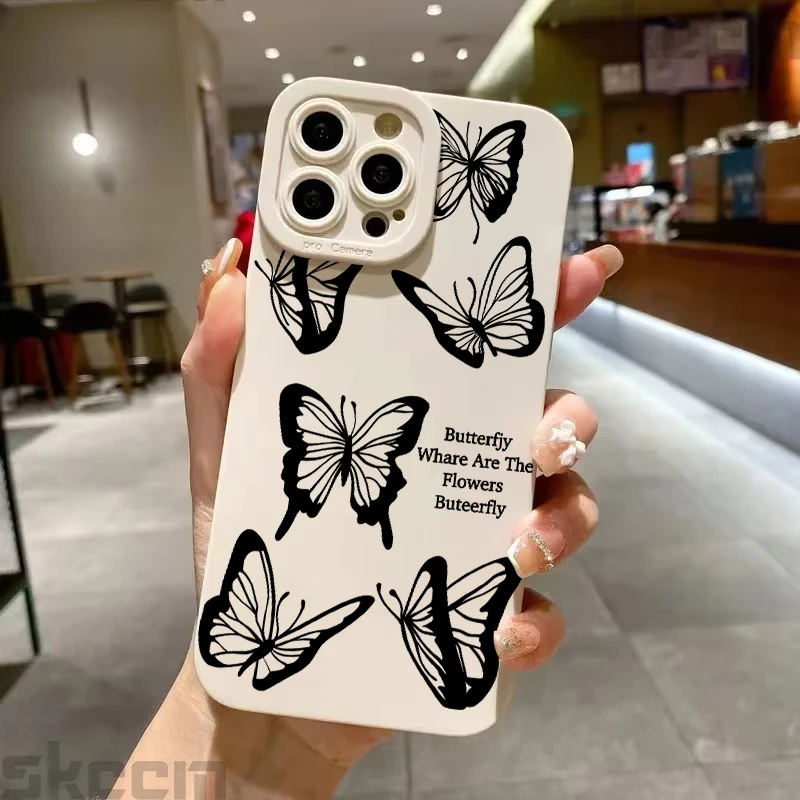 Elegant Black Butterfly Pattern Shockproof Silicone Phone Case