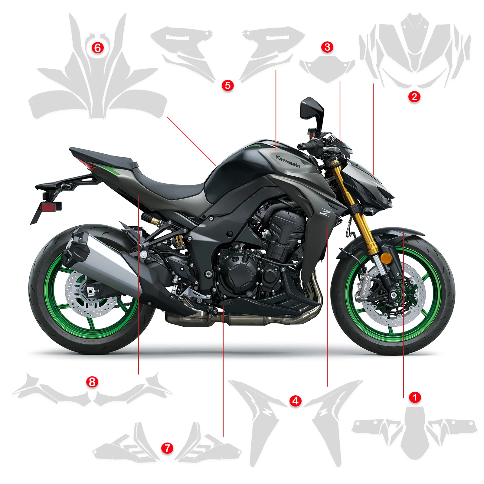 KAWASAKI Z1100 SE 2026 2027 TPU 페인트 보호 필름 오토바이 보이지 않는 보호 랩 안티 스크래치 방수