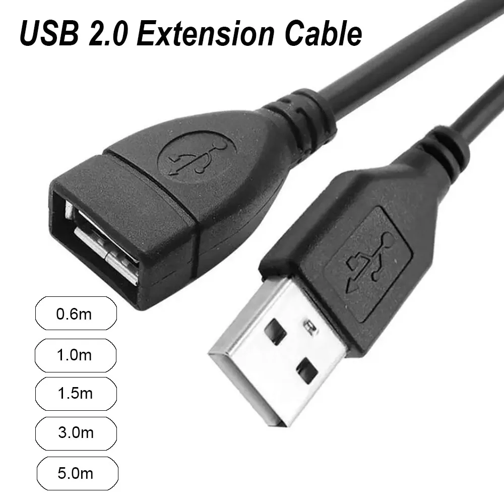 USB 2.0 A папа-жінка Синхронізація даних Чорний кабель-подовжувач зарядного пристрою Шнур USB-кабель для клавіатури ноутбука ПК