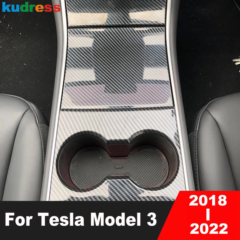 

Car Center Console Panel Cover Trim For Tesla Model 3 2018 2019 2020 2021 2022 Carbon Fiber Water Cup Holder Frame Accessories