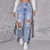 CPSYMYM American Retro Hole-punched Jeans Women High Waist Straight-crotch Loose Slim Design High-street Vibe Wide-legged Draggi
