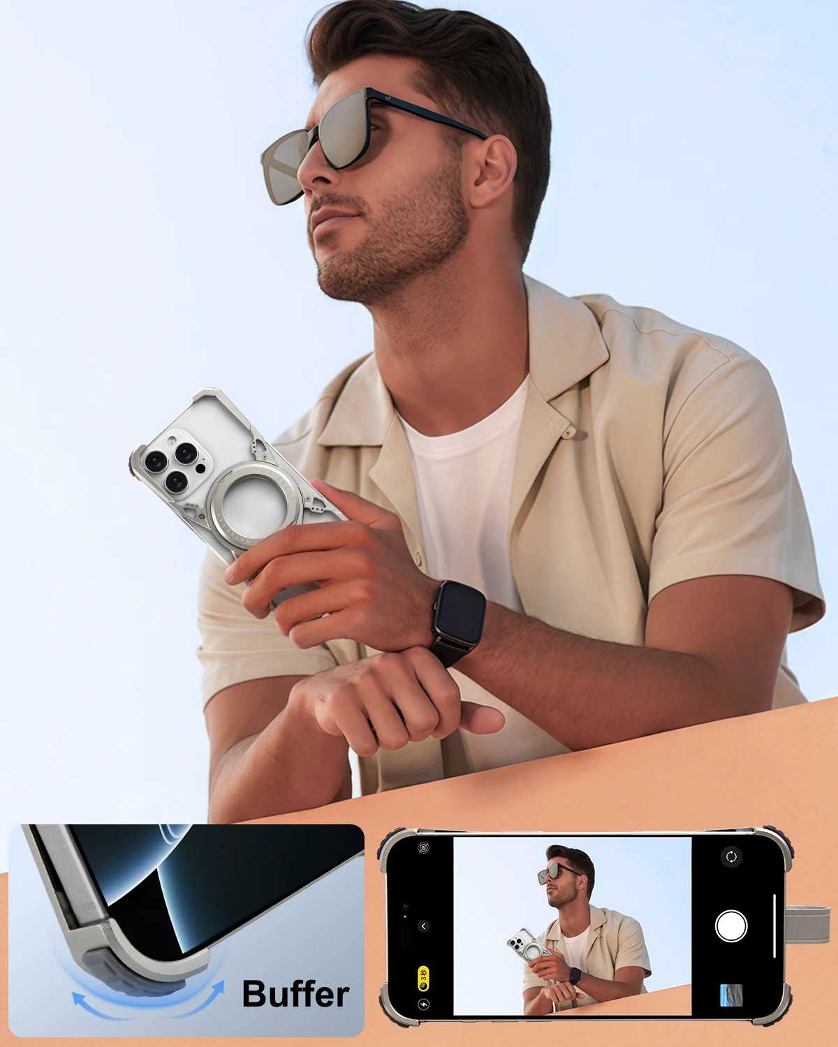 Eary Frameless Phone Case for iPhone 16 Pro Max with MagSafe 360°Rotatable Kickstand with Lanyard Wireless Charging 16 Pro Cover