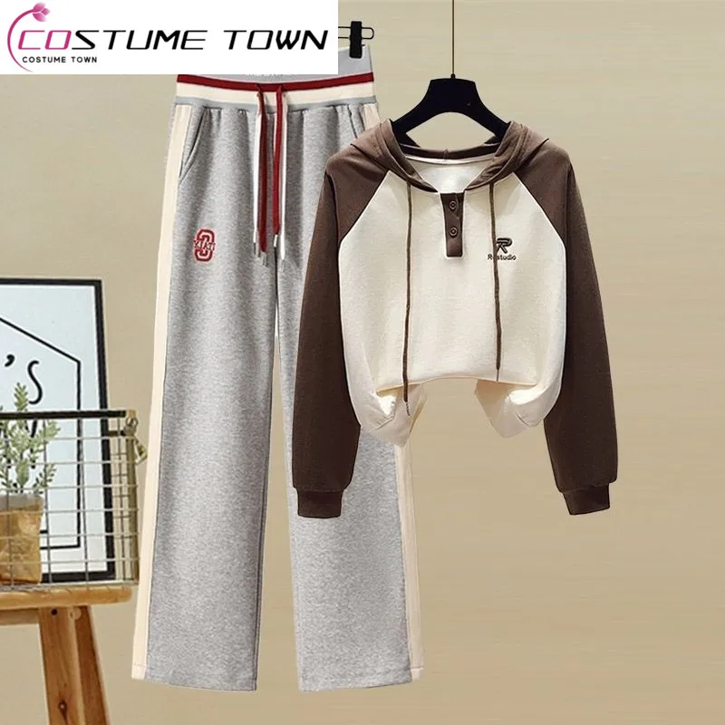 2023 Spring/Summer New Two Piece Set Women's Hooded Contrast Color Long Sleeve Top Spliced with Fashionable Sports Casual Pants franklin sports mini basketball hoop premium gold chrome wall mounted backboard mini hoop with rim net mini ball included