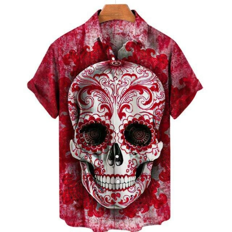 

Fashion party Hawaii short sleeved shirt 3D skull print