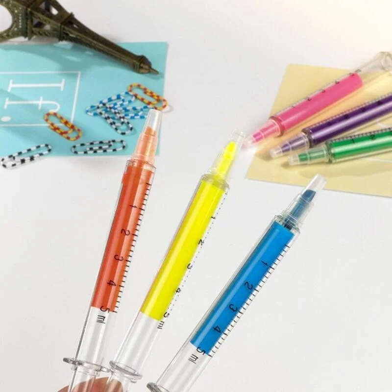 창의적인 실린더 그래피티 주사기, 귀여운 컬러 마커, 형광 펜 문구, 6 개