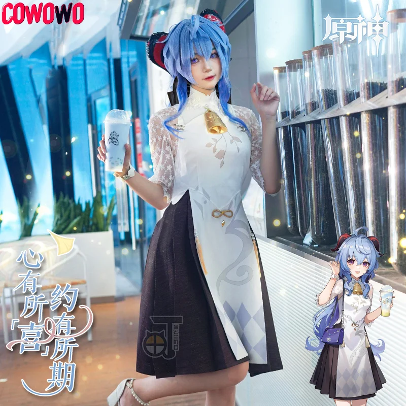 

COWOWO Genshin Impact Ganyu Game Suit Ancient Style Cheongsam Dress Cosplay Costume Halloween Party Role Play Outfit Women