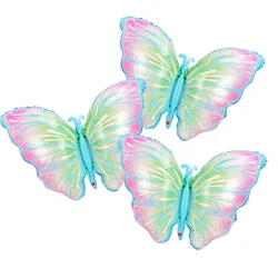 Elegant Pink Daisy and Butterfly Foil Balloons - As shown (Blue - 3pcs)