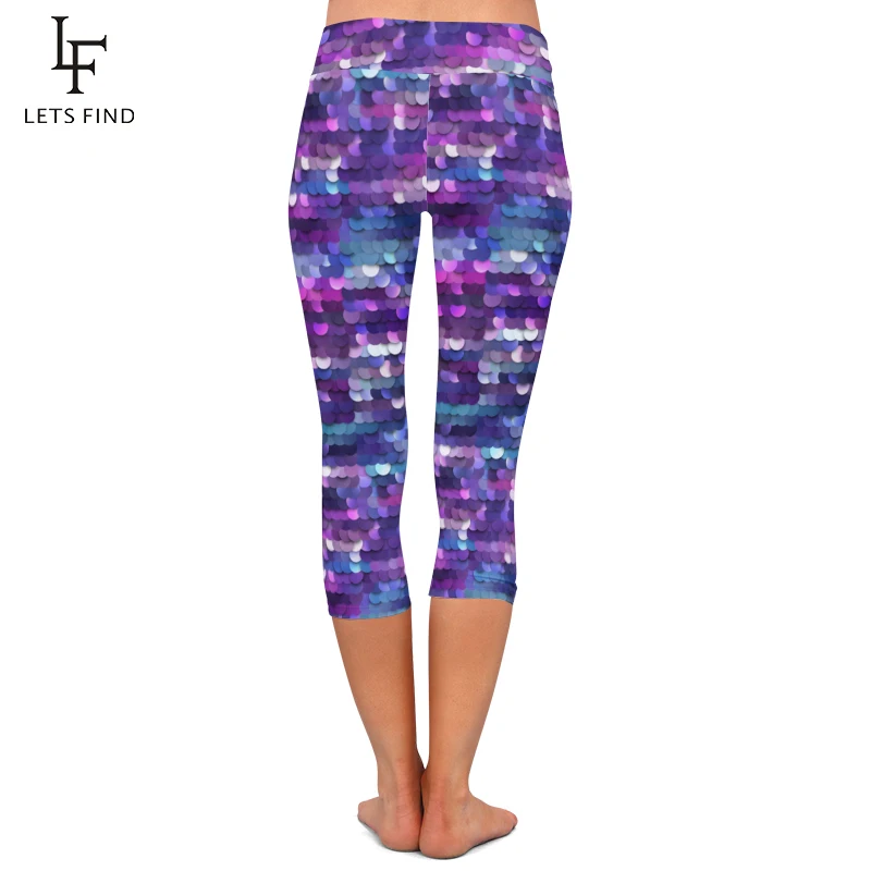 LETSFIND Summer Beautiful Fish Scales Digital Printing Women Capri Leggings High Waist Fitness Sexy Mid-Calf Leggings