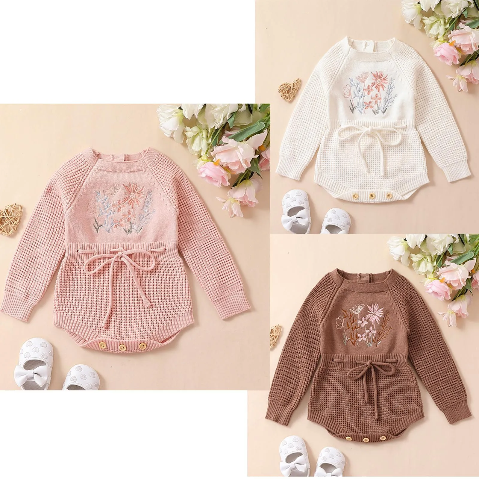 Girls Sweater One-piece Crawling Suit Children's Crawling Suit Baby Clothes Romper Autum knitted sweaters Overalls Side Opening
