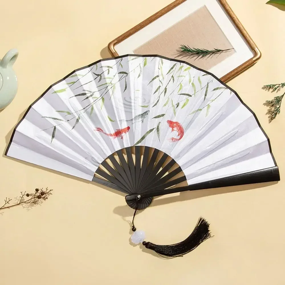 Elegant Silk Vintage Folding Fan with Colorful Tassel - Bamboo Hand Fan for Classical Dance and Home Decor