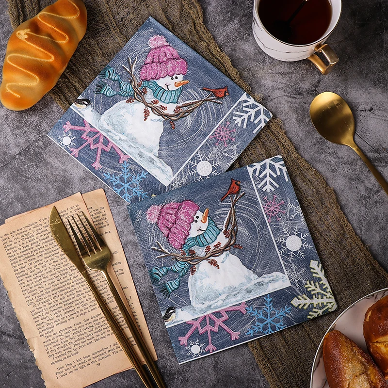 Tissue Paper Decoration 10/20pcs Colourful Printed Christmas Tree Cartoon Snowman Printed Tissue Paper Christmas Birthday Party Table Decoration Paper