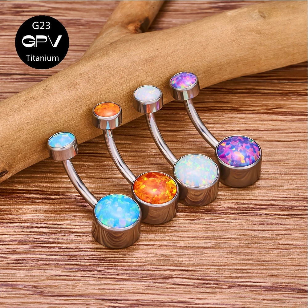 1PCS G23 Titan Nabel Nagel Einfache Basis 8mm Zirkon Und Opal Flachen Boden Innen Gewinde Piercing schmuck frauen Nabel Ring – Detail 4