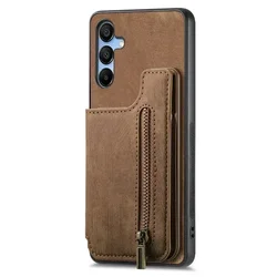 Leather Zipper Wallet Flip Cover - Premium Back Case for SAMSUNG A53 5G (Brown)