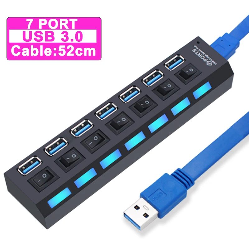 

Portable USB 3.0 HUB 4/7 Port 5Gbps High Speed Power Adapter Multi USB 3.0 Hub USB Splitter For PC Laptop Adapter EU/US Plug HUB
