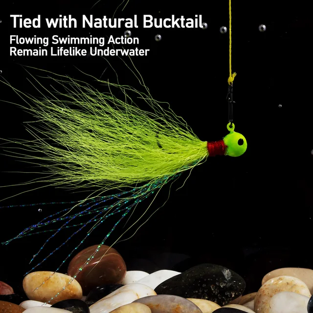 5pcs Bucktail Jig Round Ball Jig Head Hook Fishing Lure Hair Jig