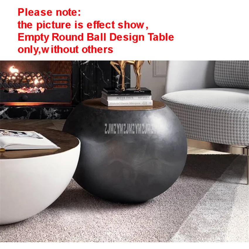 50cm Nordic Round Table Modern Simple Creative Ball Design Tea Table Toughened Glass Desktop FRP Frame Matte Process Black Color