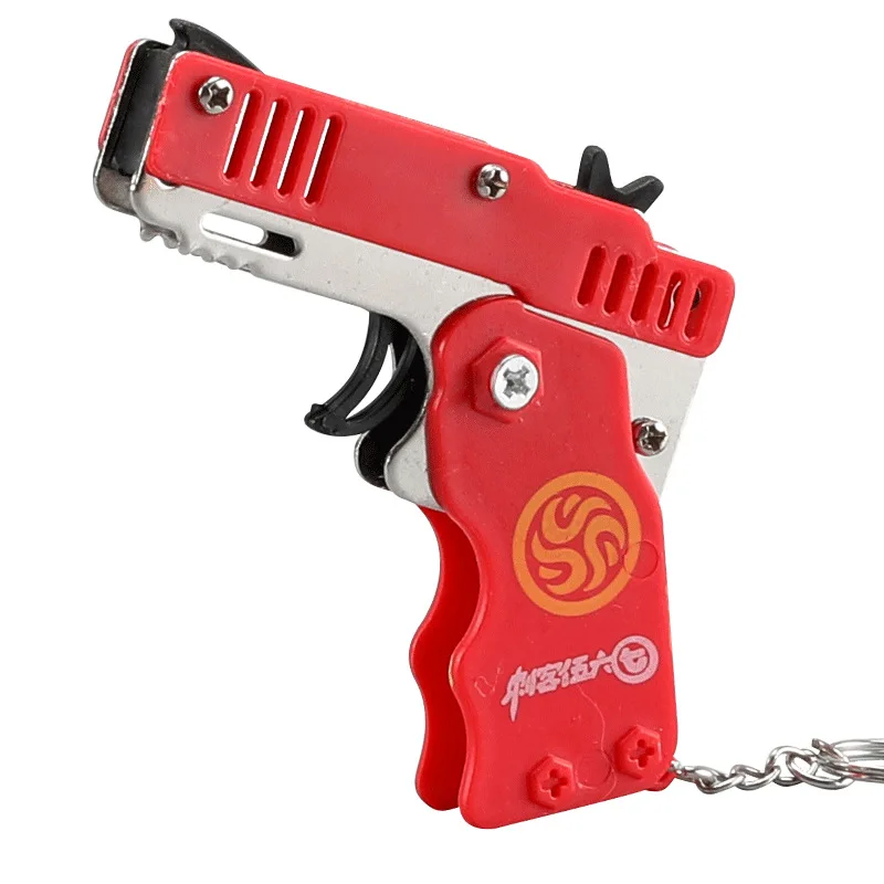 Metal Toy Gun Mini Burst Folding Rubber Band Gun Alloy Model Gun Pendant Outdoor Sports Toy Pistol Keychain for Boys Kids 5