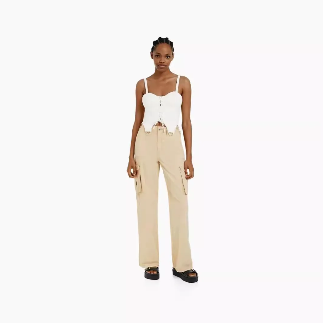 Women Summer Cargo Pants High Waist Wide Leg Trousers