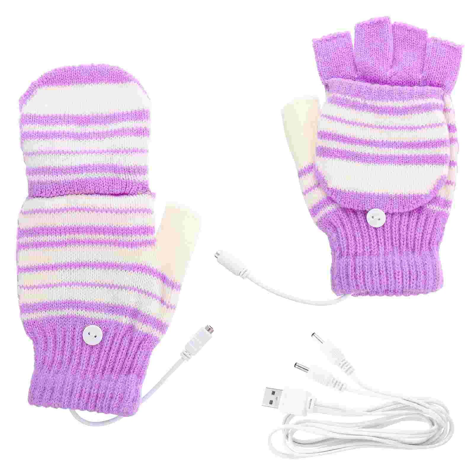 

USB Heated Gloves Men and Women Hand Warmers Knitted Striped Yarn Unisex