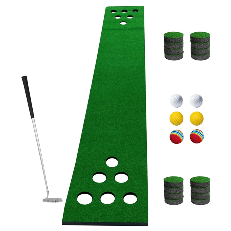 

Portable 2 Side 2-on-2 Golf Putting Green Outdoor Indoor Golf Putting Game Grass Mat