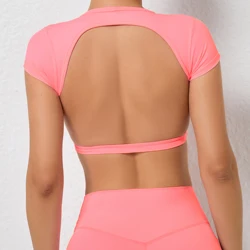 Women's Backless Muscle Tee for Workouts - Open - Back Gym and Yoga Shirt (Peach)
