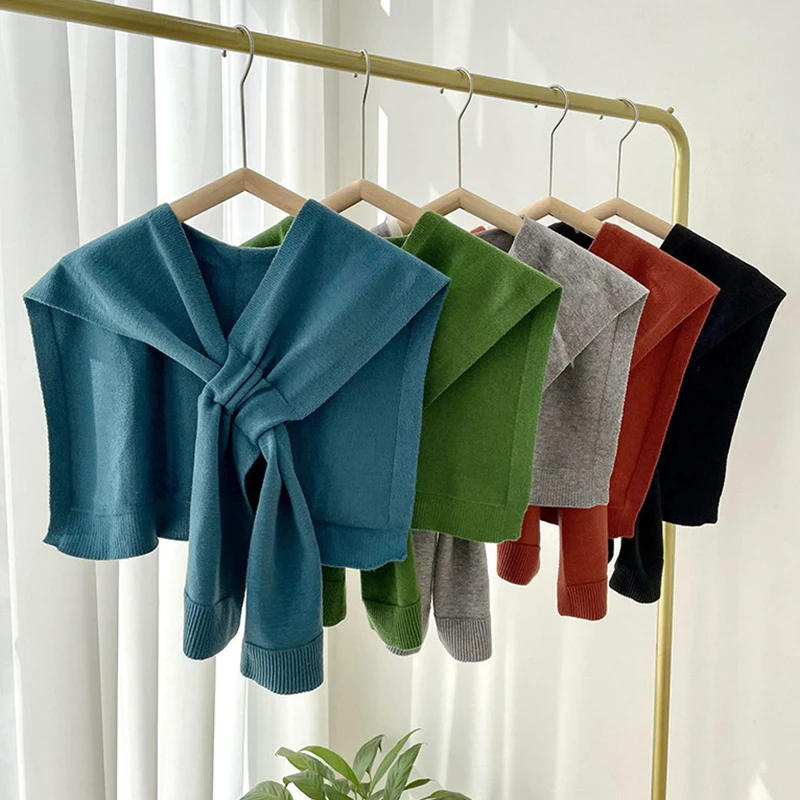 Korean Neck Guard Scarve Woman Knitted Warm Shawl Winter Wool Blouse Shoulders Fake Collar Cape Knotted Scarf