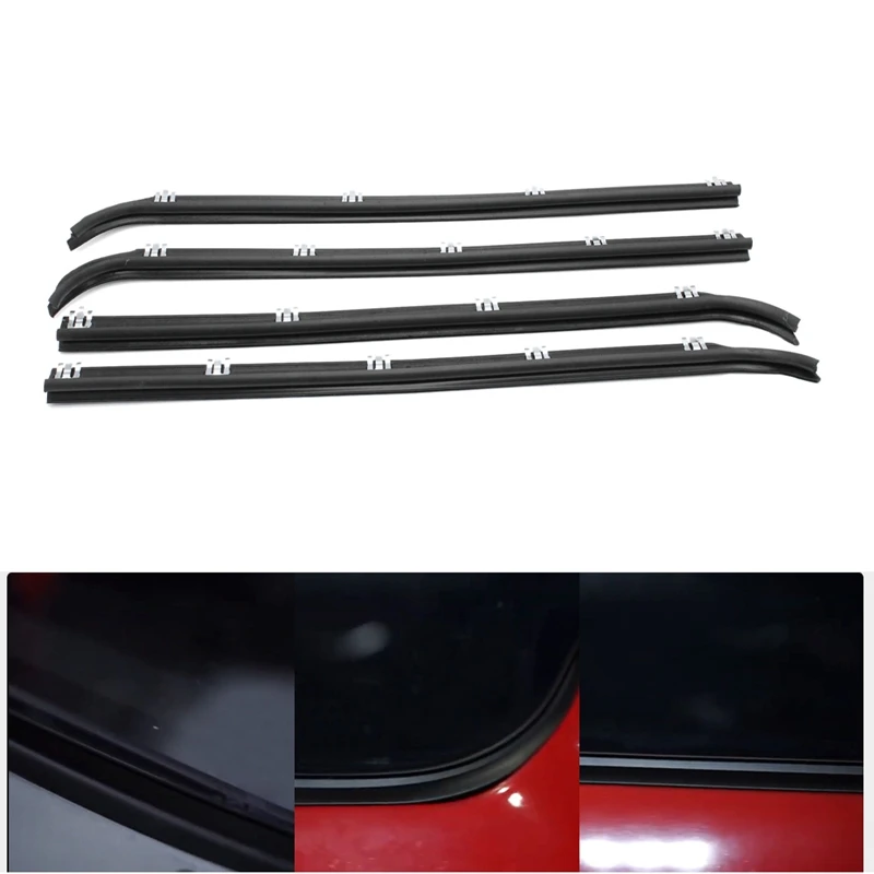 

4Pcs Rubber Front Door Window Trim Seals Car Belt Weatherstrip Dew Wipe Set For 87-97 Ford Bronco F150 F250 F350