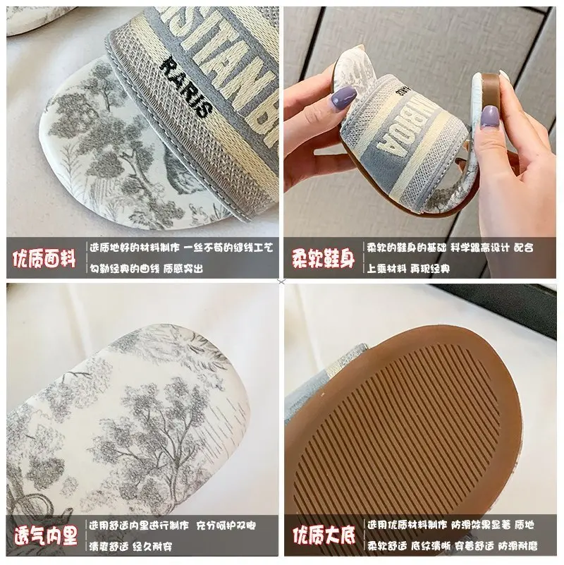 2024 Letter Slippers Fashion Flat Woman Single Shoes Casual Shoes Female Outer Wear Letter Sandals Women's Shoes Flat