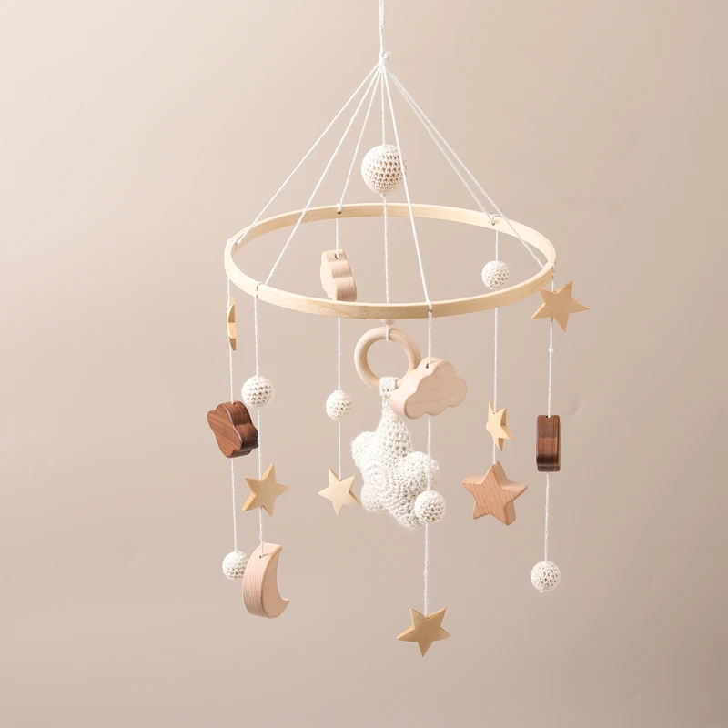 Baby Rattles Toys 0-12 Months for Baby Newborn Crib Bed Wood Bell Mobile Toddler Rattles Carousel for Cots Kids Musical Toy Gift