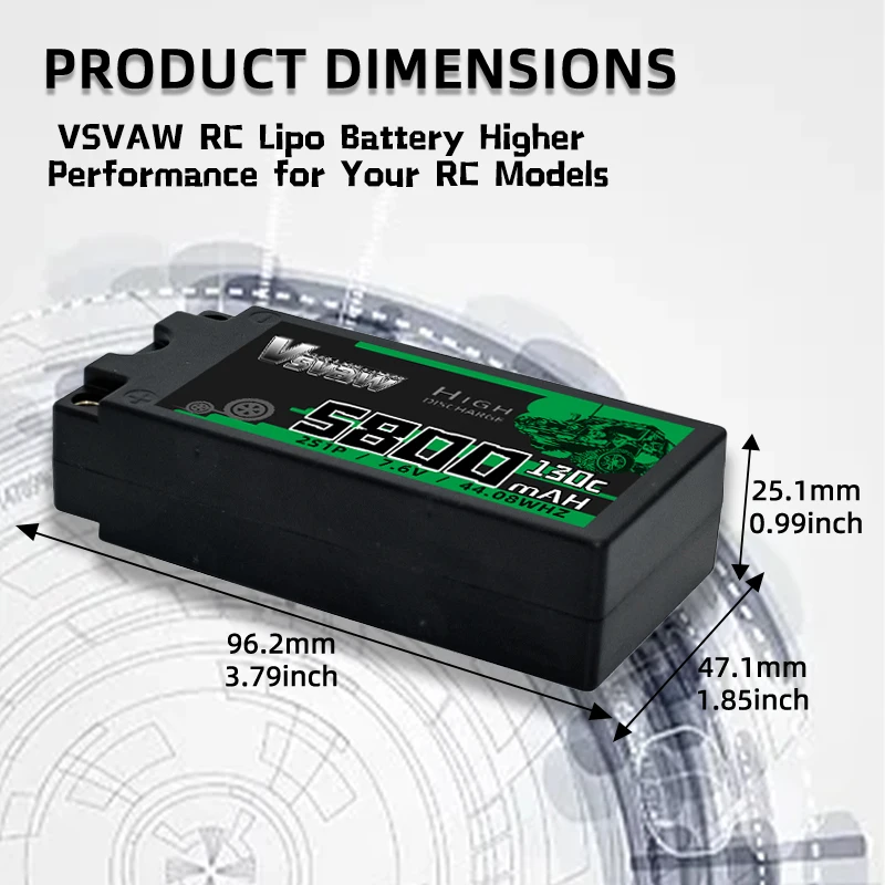 Batterie LiPo 2S 7.6V 5800mAh 130C RC avec Prise EC5/XT60/XT90/Deans
